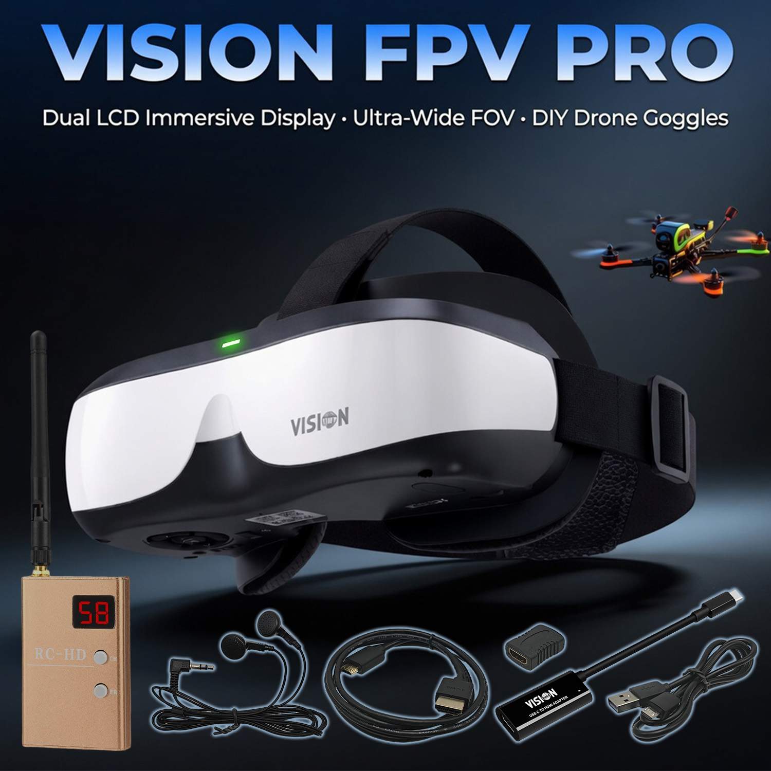Kacamata FPV, Layar yang Dipas - Fpv Drone Goggles ulasan dan harga